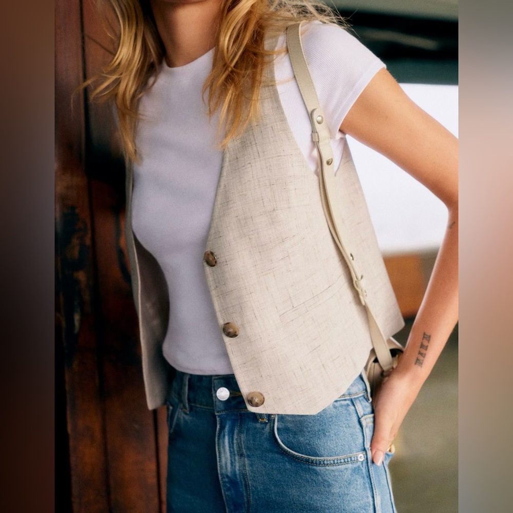 NWT Sezane - Elroy vest, in mottled ecru, size 40 (US8)